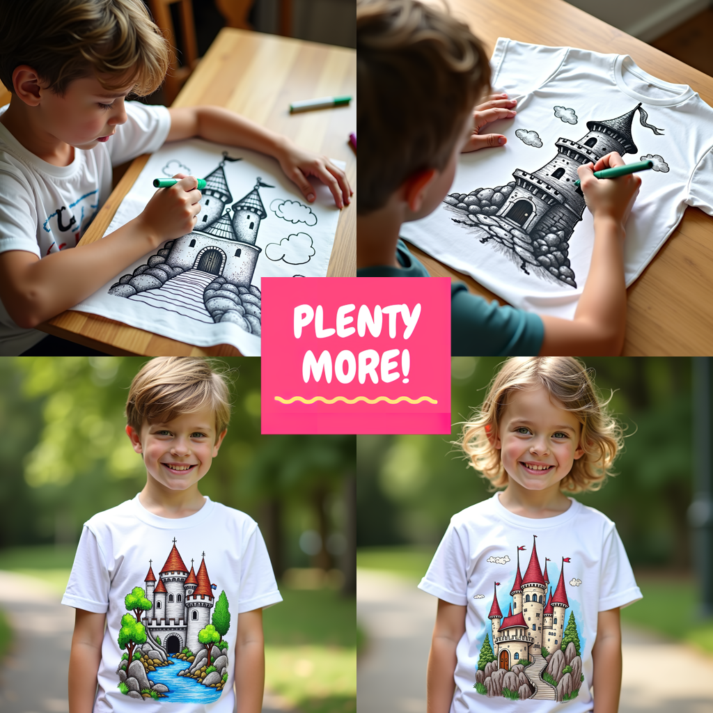 Kid's T-shirt Coloring Kit with 10 Fabric Markers - Medieval Knight on Horseback