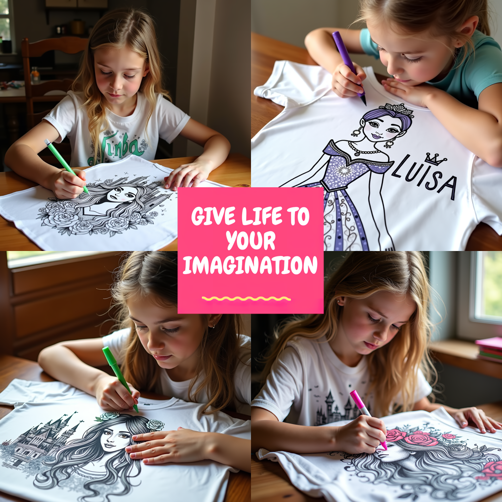 Unisex T-shirt Coloring Kit with 10 Fabric Markers - Princess with Flowers