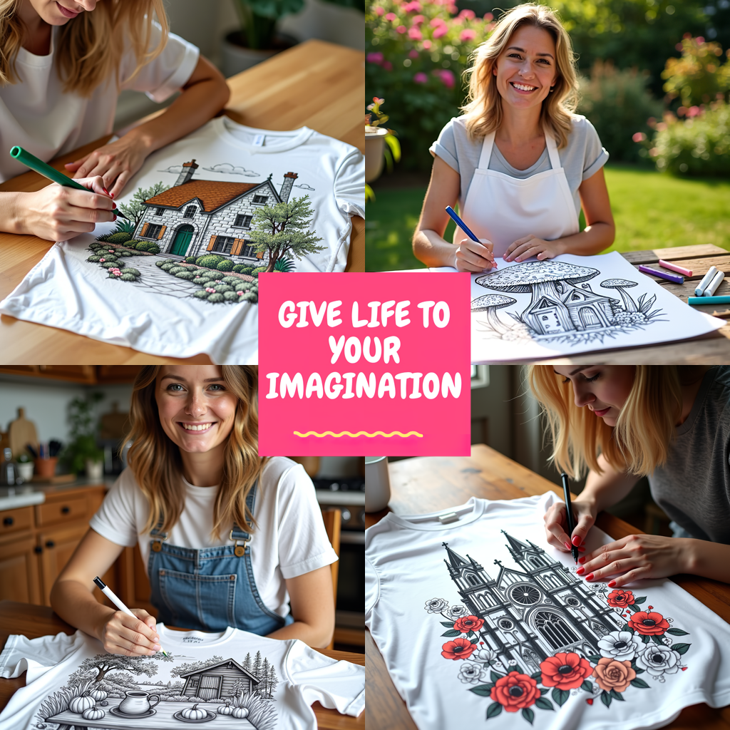 Women's T-shirt Coloring Kit with 10 Fabric Markers - Knight on Horse