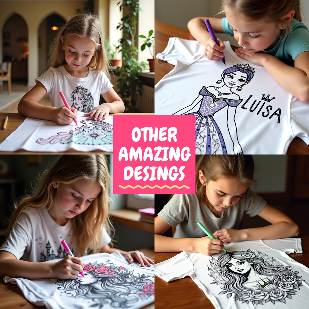 Unisex T-shirt Coloring Kit with 10 Fabric Markers - Princess Portrait