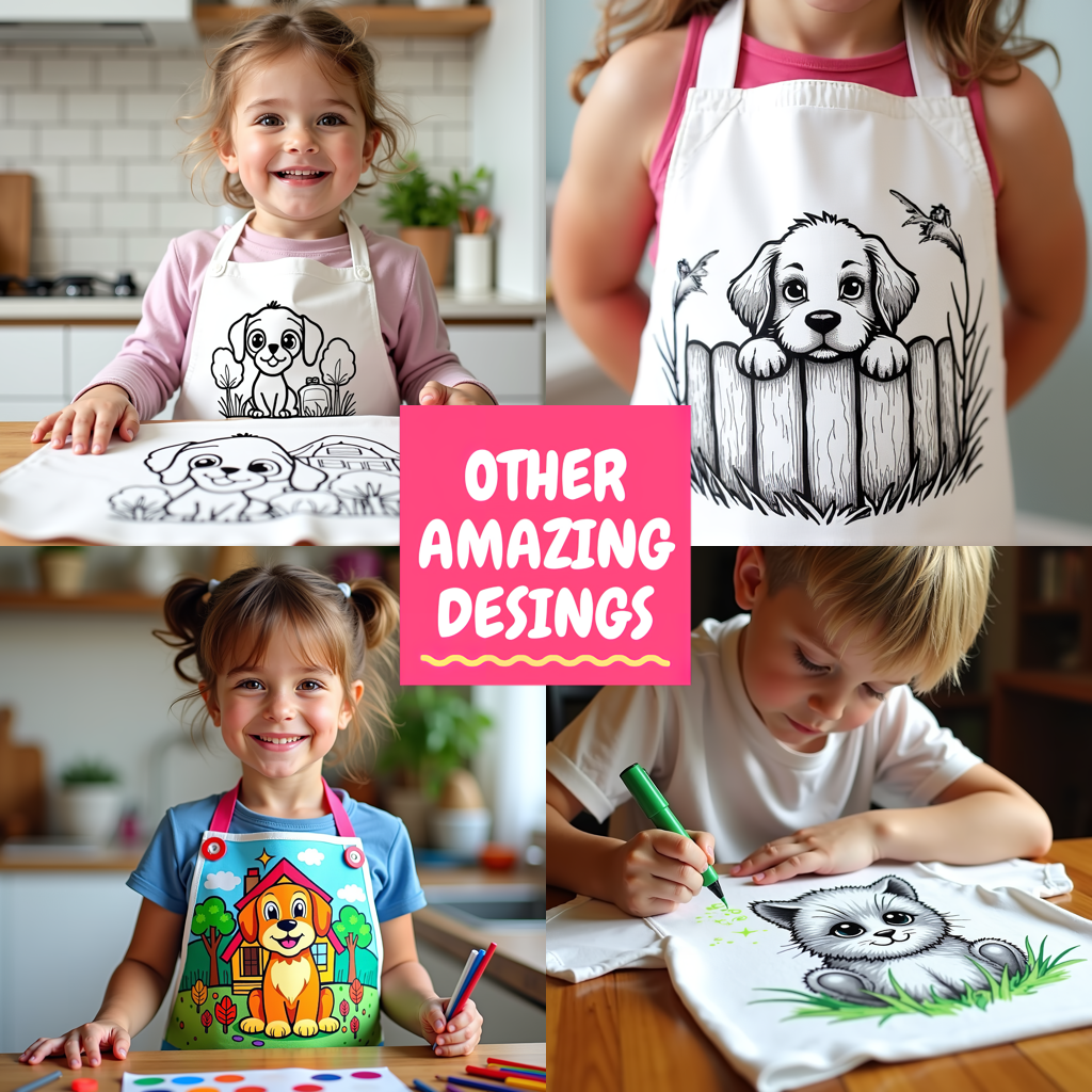 Apron Coloring Kit with 10 Fabric Markers - Kitten