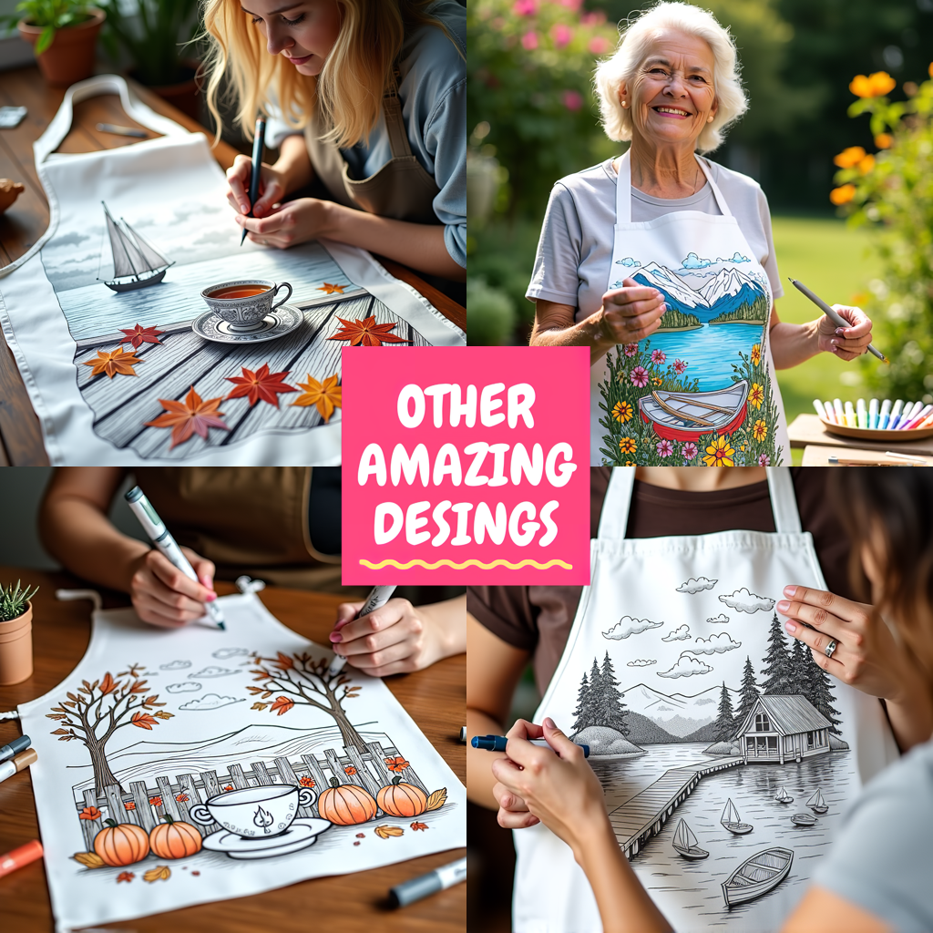 Apron Coloring Kit with 10 Fabric Markers - Serene Lake