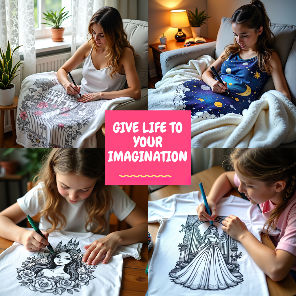 Blanket Coloring Kit with 10 Fabric Markers - Elegant Princess