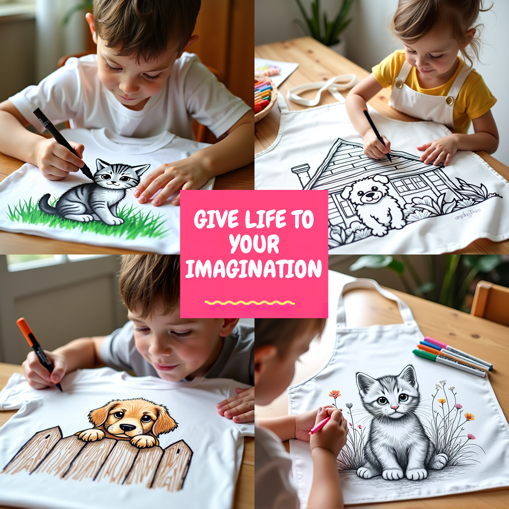 Unisex T-shirt Coloring Kit with 10 Fabric Markers - Kitten