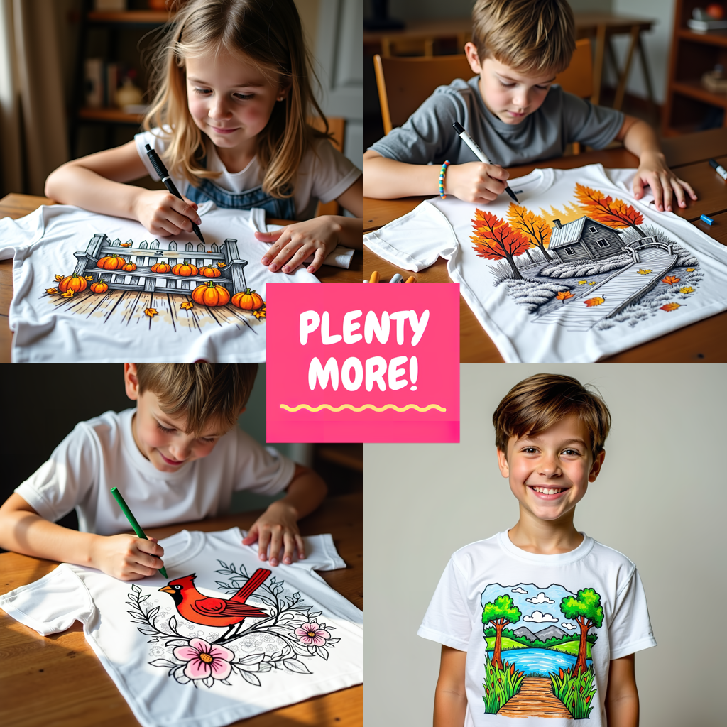 Kid's T-shirt Coloring Kit with 10 Fabric Markers - Serene Lake