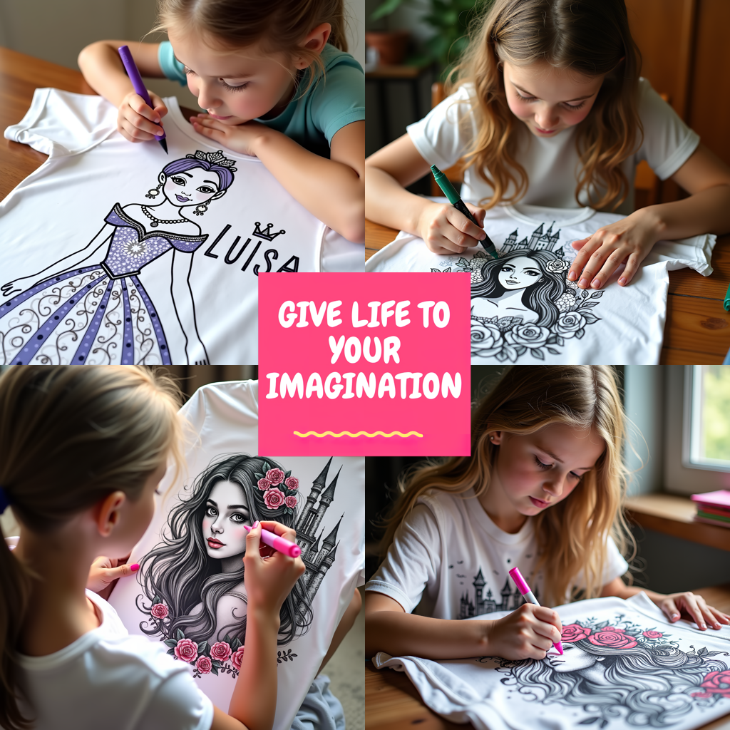 Kid's T-shirt Coloring Kit with 10 Fabric Markers - Floral Princess