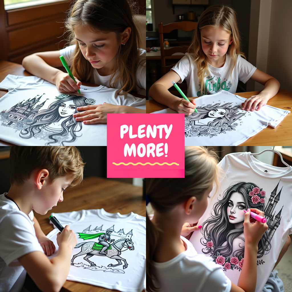 Kid's T-shirt Coloring Kit with 10 Fabric Markers - Elegant Dress