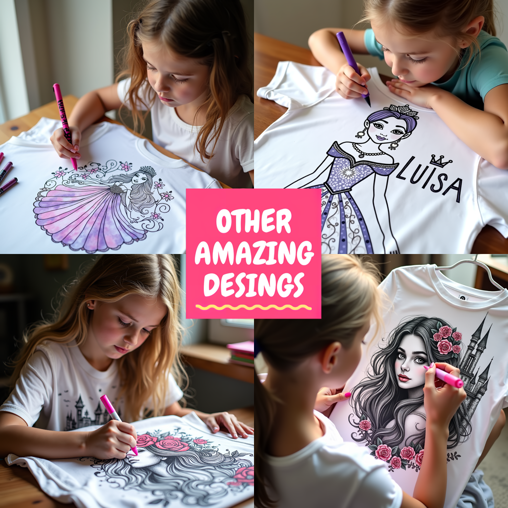 Women's T-shirt Coloring Kit with 10 Fabric Markers - Elegant Princess