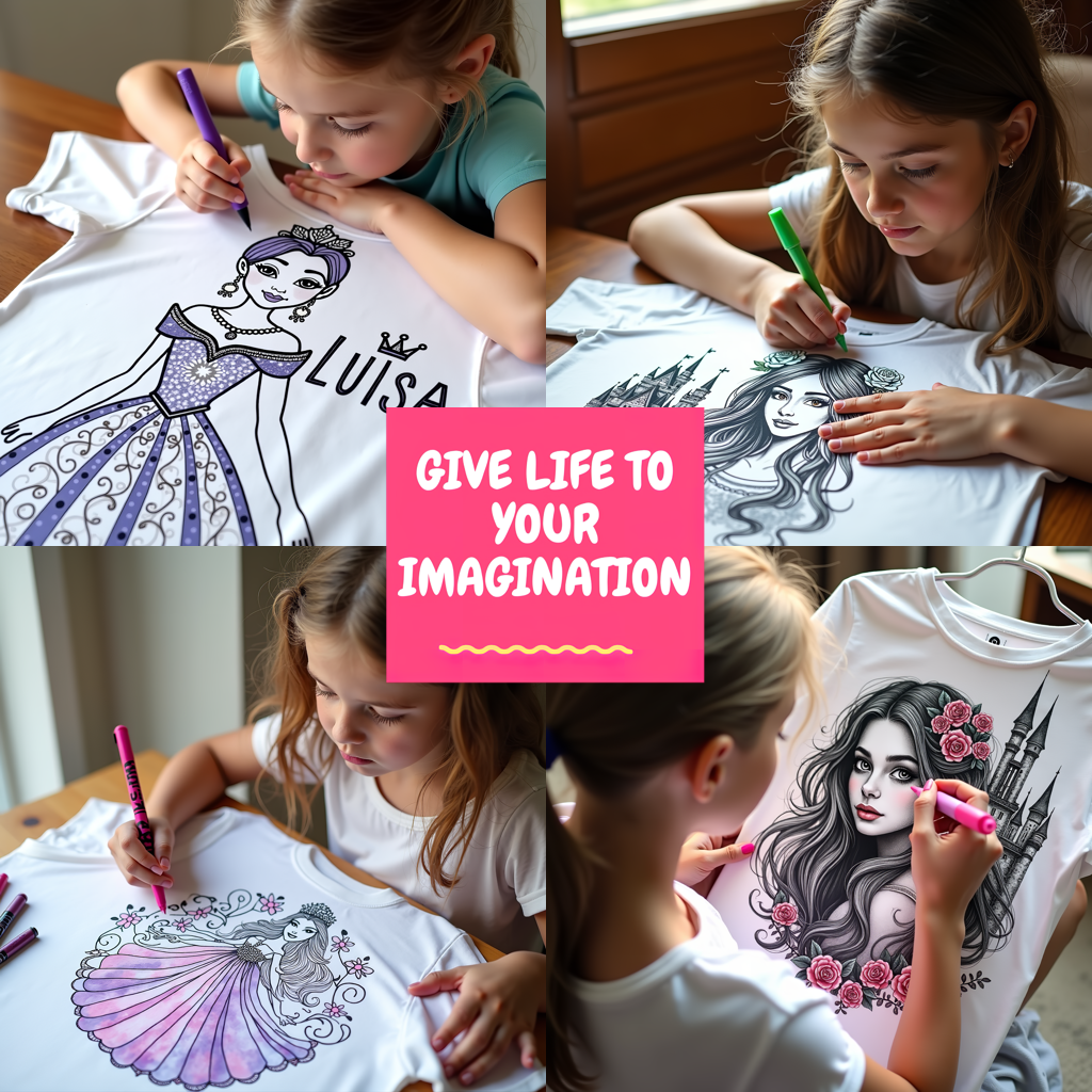 Unisex T-shirt Coloring Kit with 10 Fabric Markers - Elegant Princess