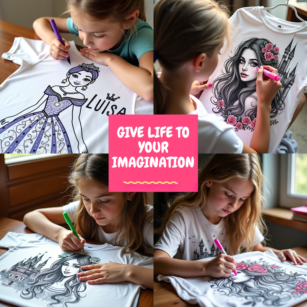 Kid's T-shirt Coloring Kit with 10 Fabric Markers - Elegant Princess