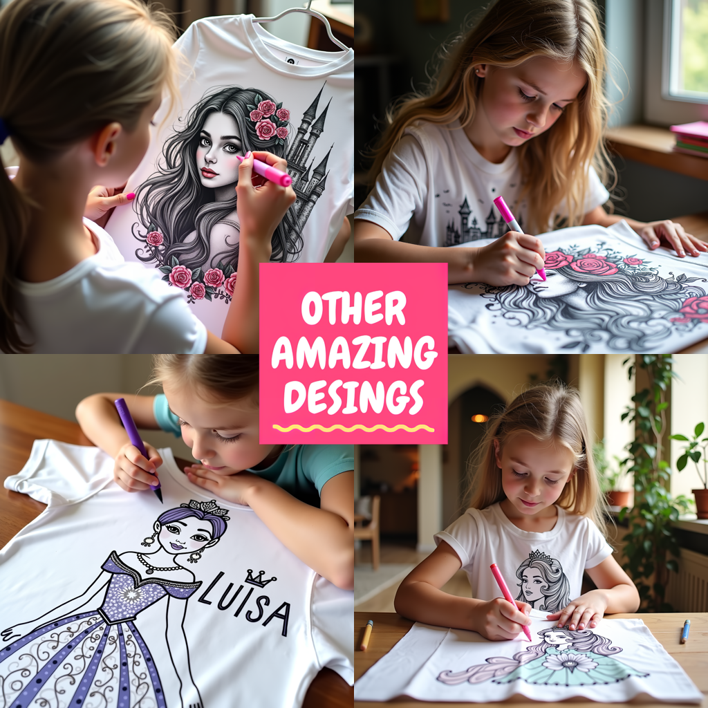 Women's T-shirt Coloring Kit with 10 Fabric Markers - Elegant Princess
