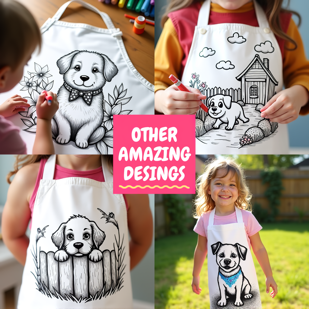 Apron Coloring Kit with 10 Fabric Markers - Puppy in Garden