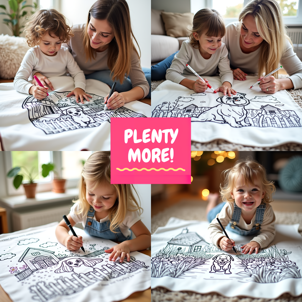 Blanket Coloring Kit with 10 Fabric Markers - Puppy in Garden