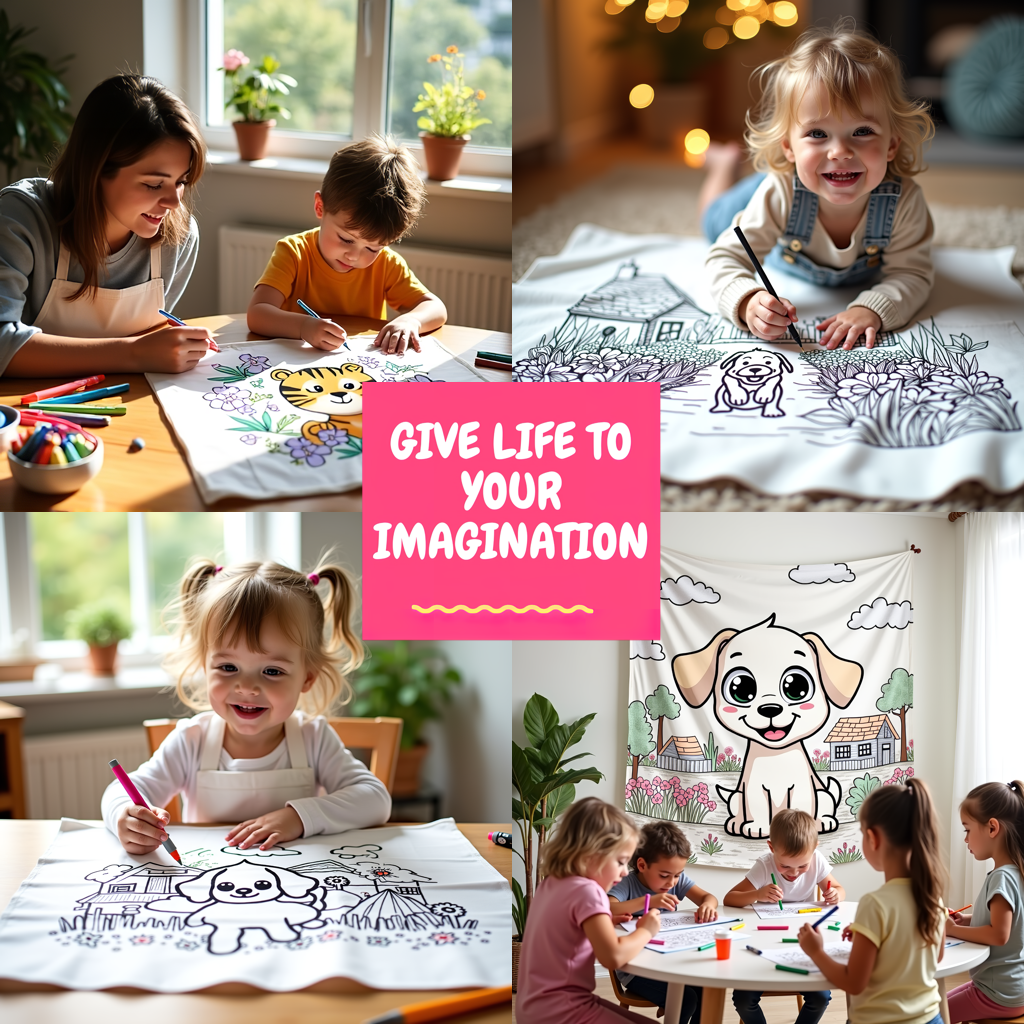 Blanket Coloring Kit with 10 Fabric Markers - Elephant