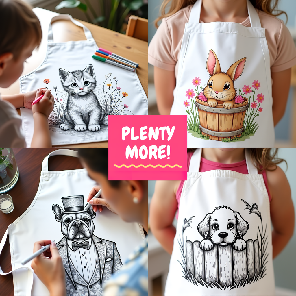 Apron Coloring Kit with 10 Fabric Markers - Kitten