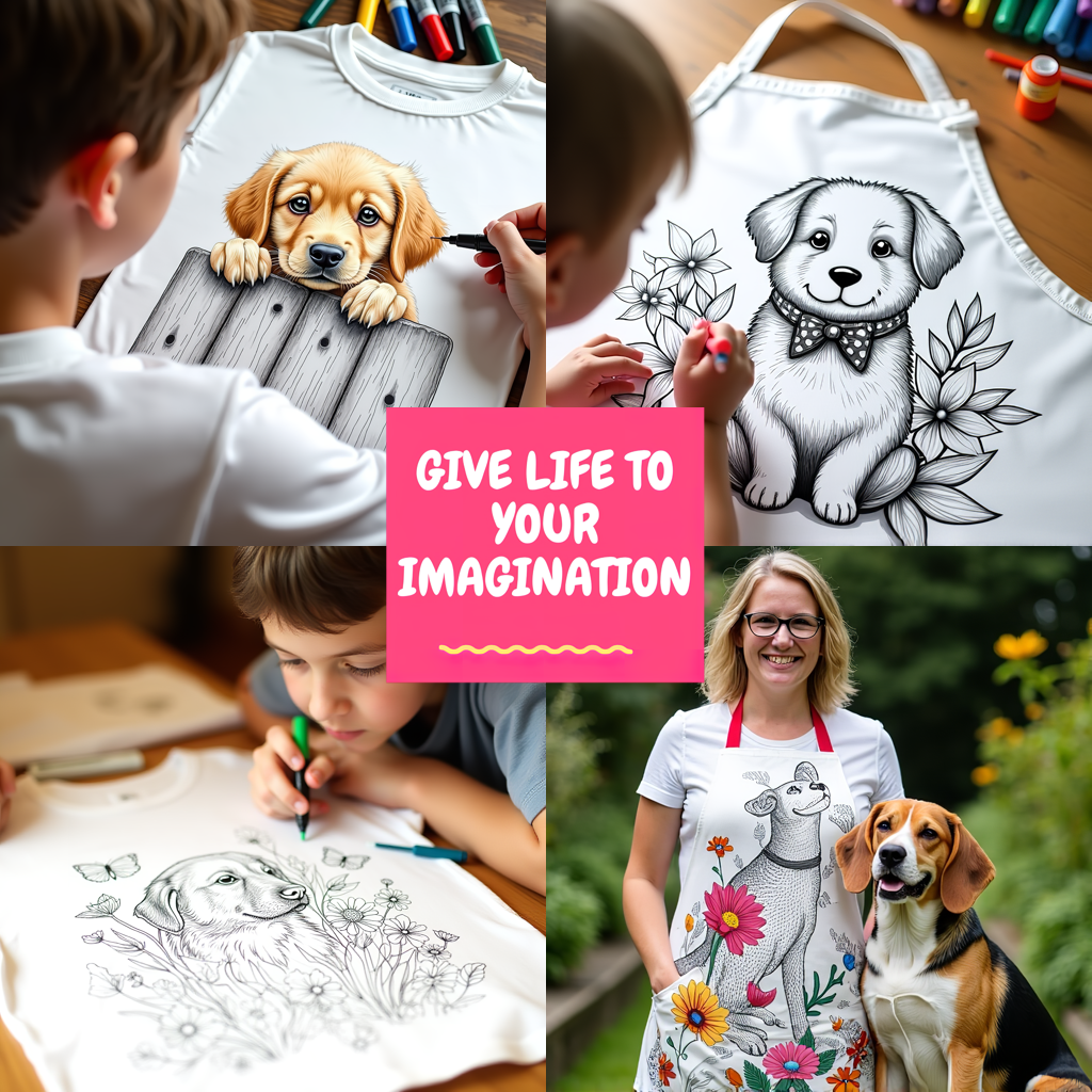 Apron Coloring Kit with 10 Fabric Markers - Puppy