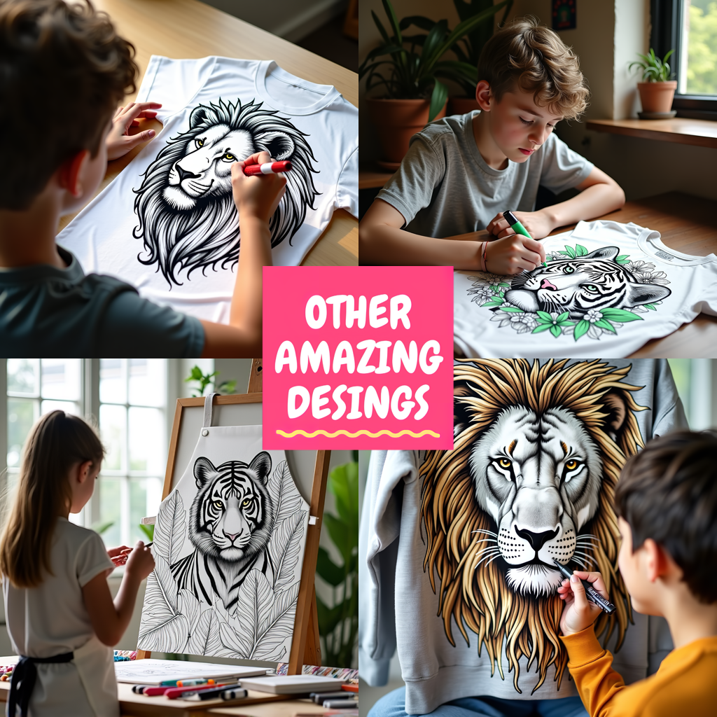 Unisex T-shirt Coloring Kit with 10 Fabric Markers - Lion