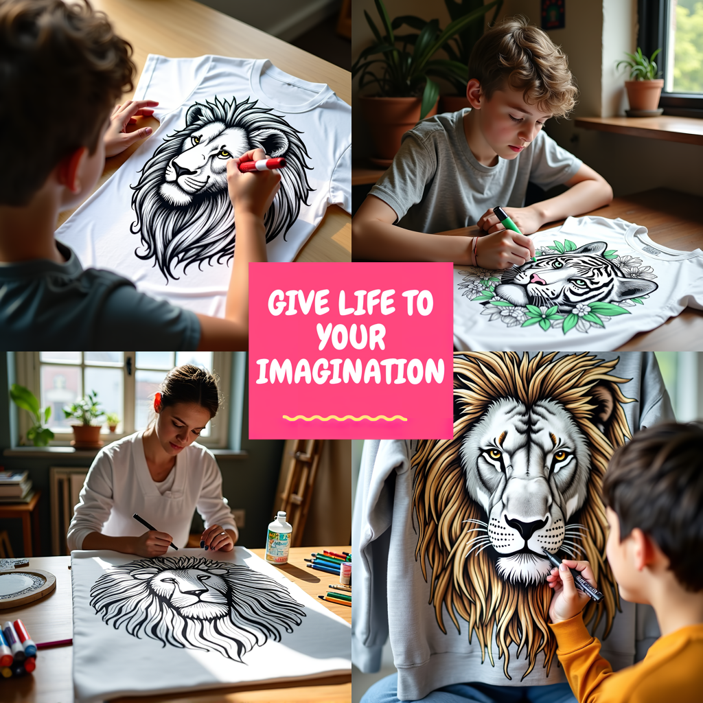 Women's T-shirt Coloring Kit with 10 Fabric Markers - Lion