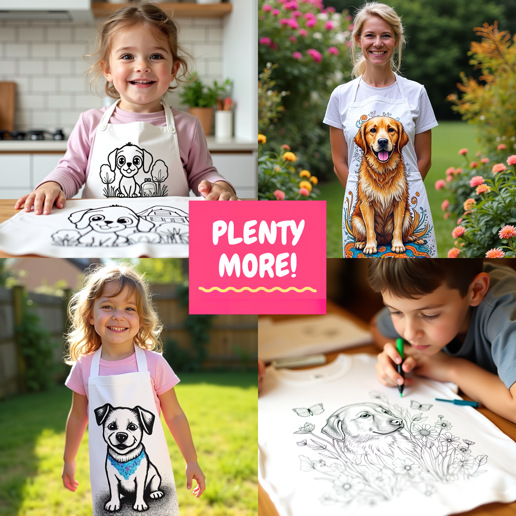 Unisex T-shirt Coloring Kit with 10 Fabric Markers - Dog in Flowers