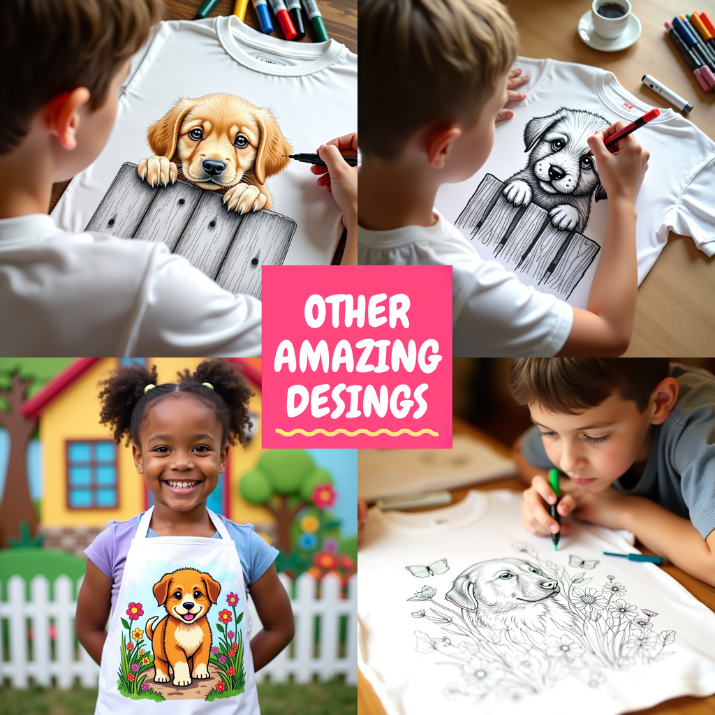 Adult Sweatshirt Coloring Kit with 10 Fabric Markers - Puppy in Garden