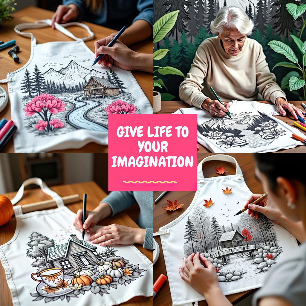 Apron Coloring Kit with 10 Fabric Markers - Mountain and Bridge