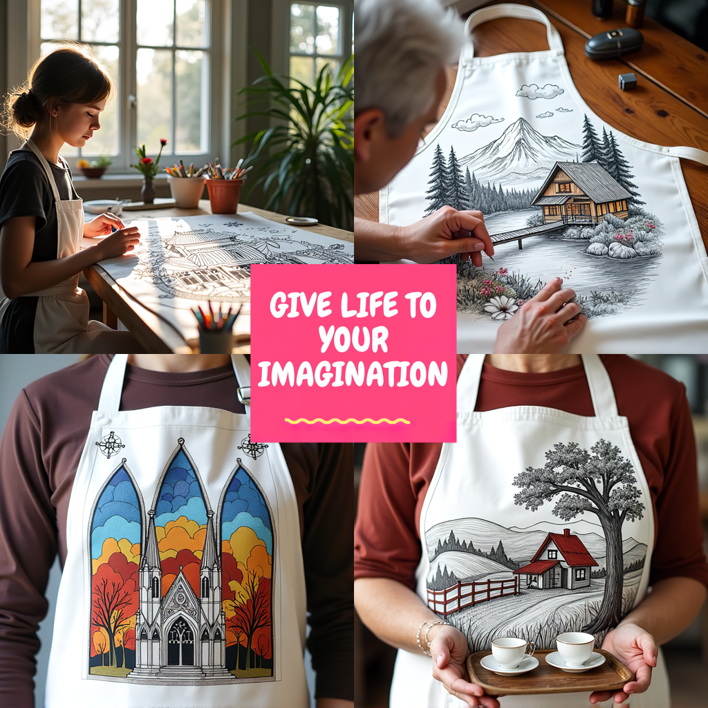 Apron Coloring Kit with 10 Fabric Markers - Traditional Pagoda