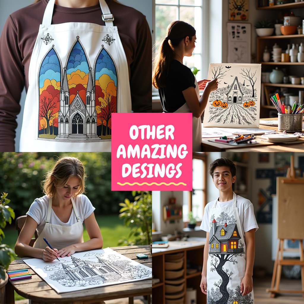 Apron Coloring Kit with 10 Fabric Markers - Japanese Pagoda