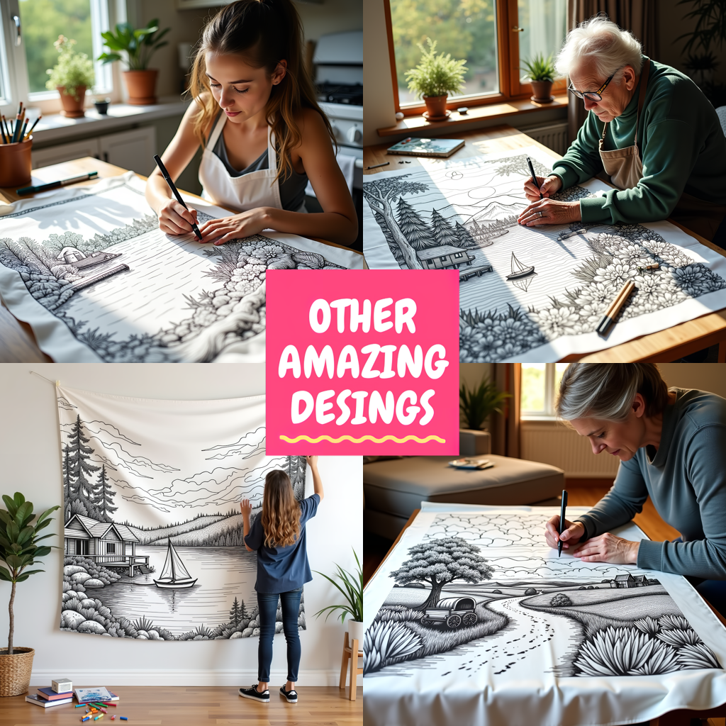 Adult Sweatshirt Coloring Kit with 10 Fabric Markers - Mountain Landscape