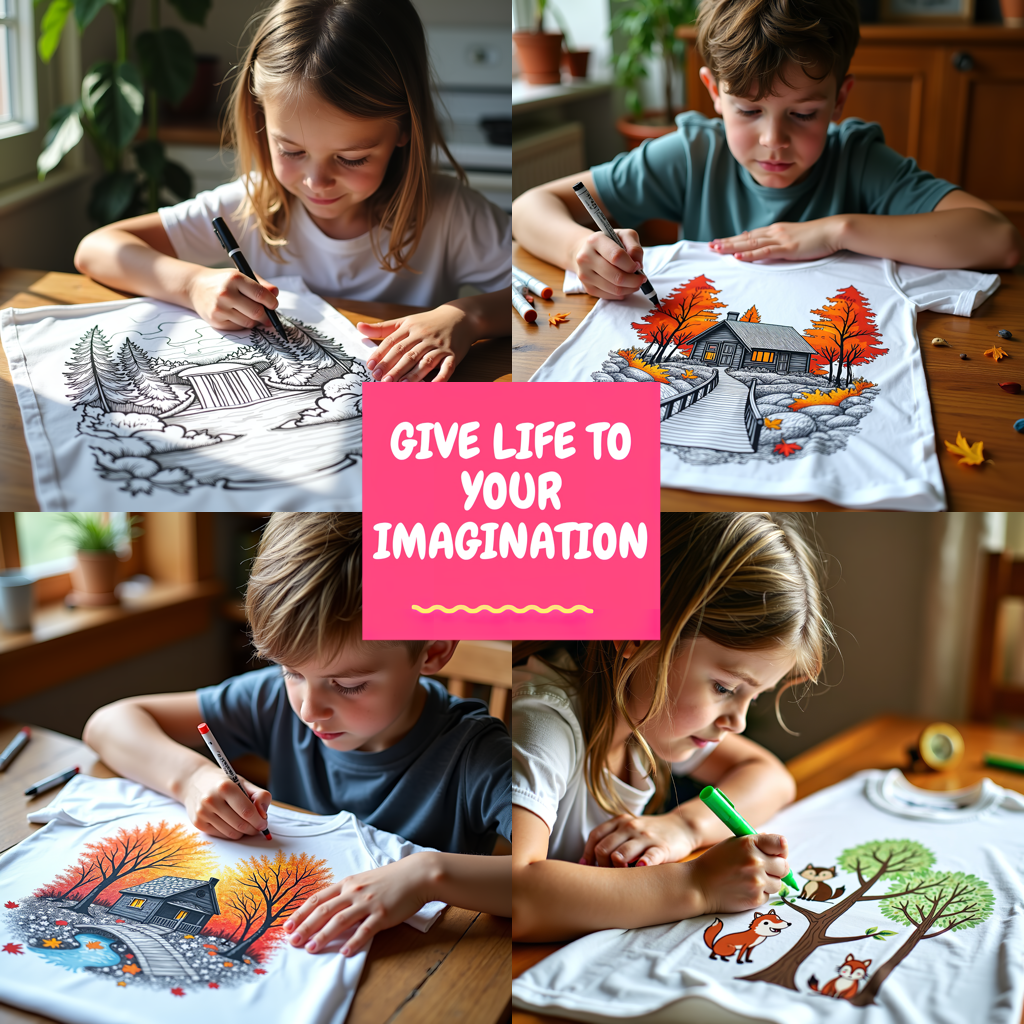 Kid's T-shirt Coloring Kit with 10 Fabric Markers - Mountain Landscape