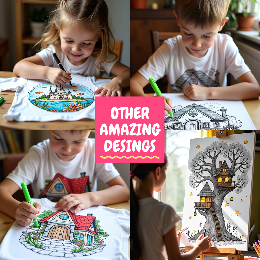 Kid's T-shirt Coloring Kit with 10 Fabric Markers - Japanese Pagoda