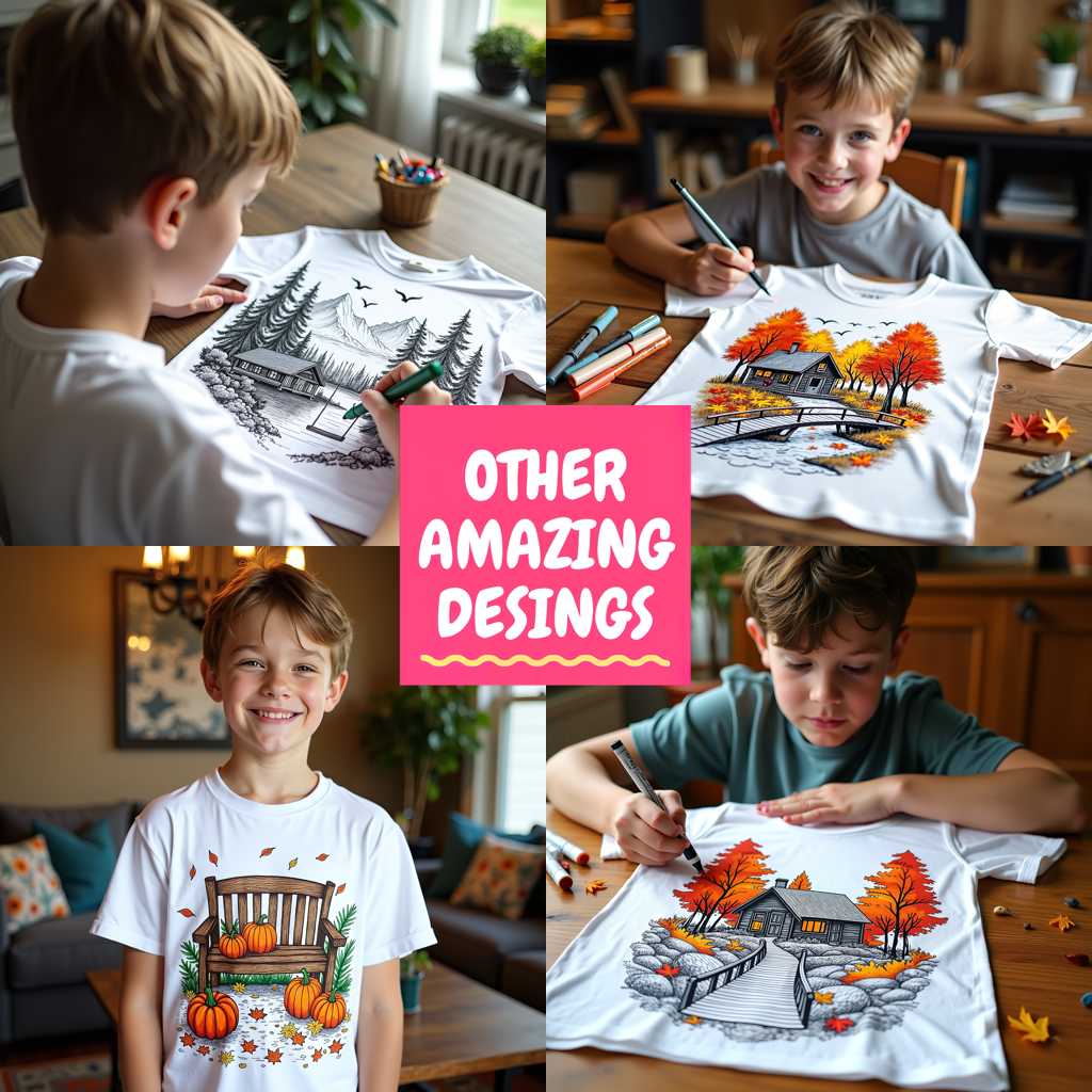 Kid's T-shirt Coloring Kit with 10 Fabric Markers - Windmill Landscape