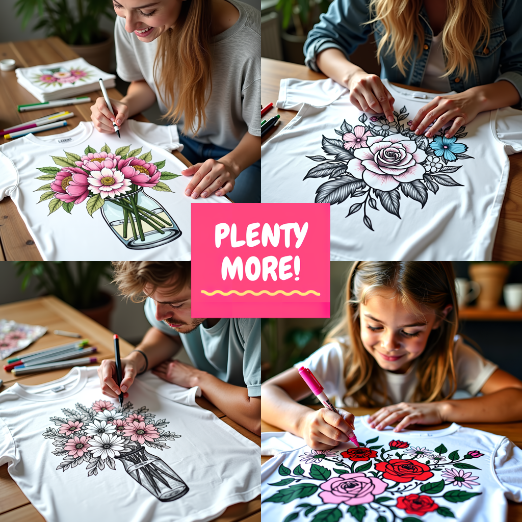 Adult Sweatshirt Coloring Kit with 10 Fabric Markers - Floral Arrangement