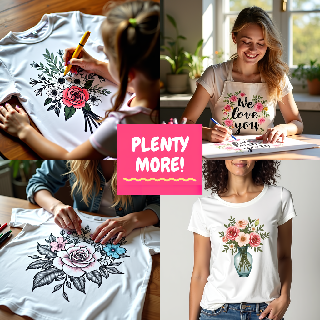 Unisex T-shirt Coloring Kit with 10 Fabric Markers - Floral Arrangement