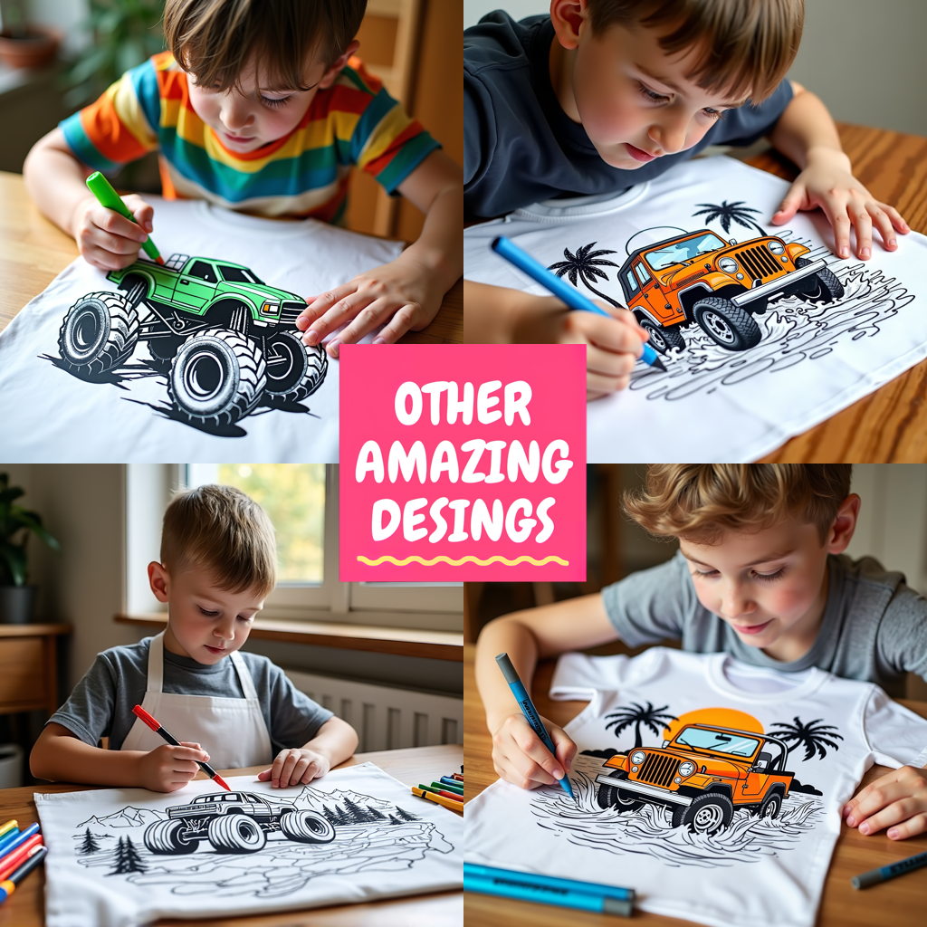 Kid's T-shirt Coloring Kit with 10 Fabric Markers - Truck