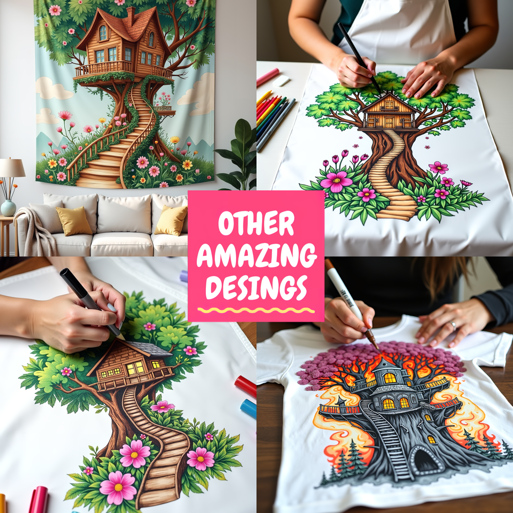 Indoor Wall Tapestries Coloring Kit with 10 Fabric Markers - Fairy Treehouse