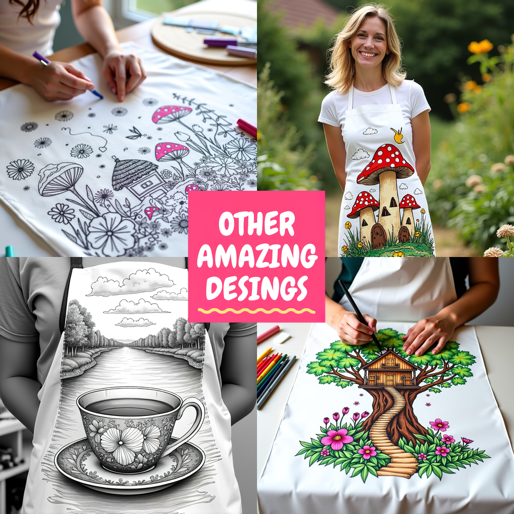 Apron Coloring Kit with 10 Fabric Markers - Mushroom House