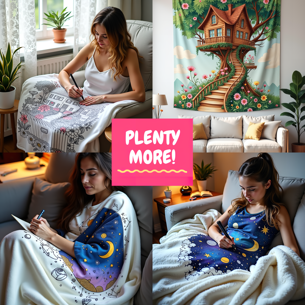 Blanket Coloring Kit with 10 Fabric Markers - Mushroom House