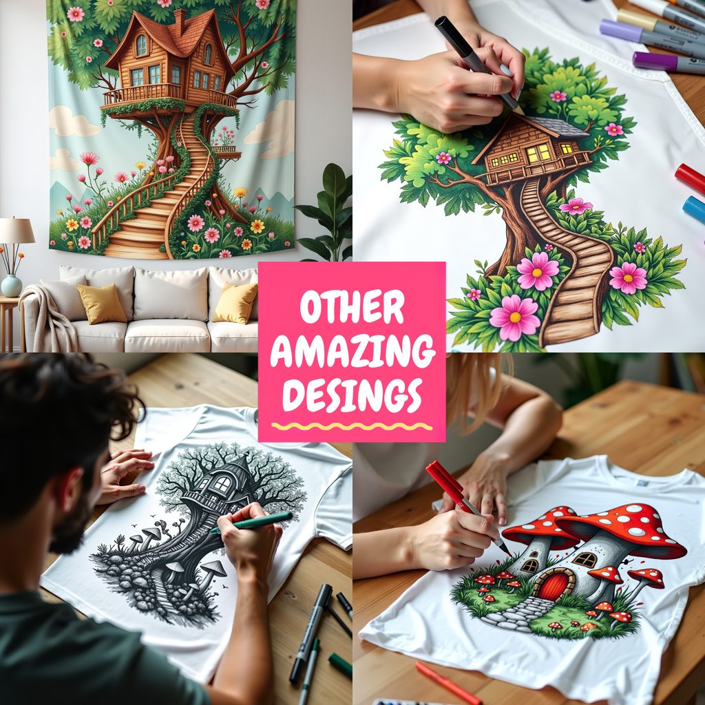 Indoor Wall Tapestries Coloring Kit with 10 Fabric Markers - Mushroom House