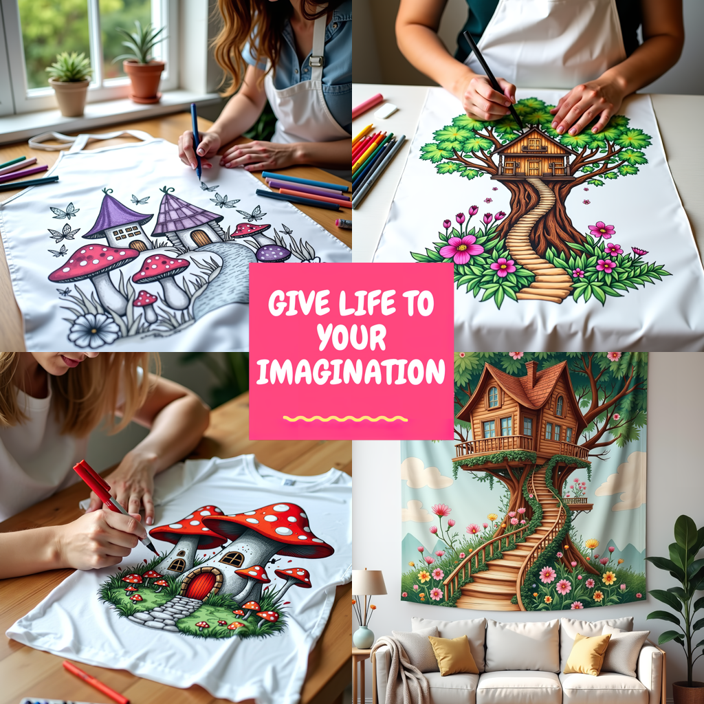 Blanket Coloring Kit with 10 Fabric Markers - Mushroom House