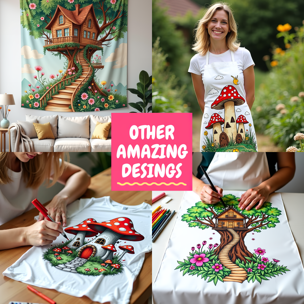 Indoor Wall Tapestries Coloring Kit with 10 Fabric Markers - Mushroom House