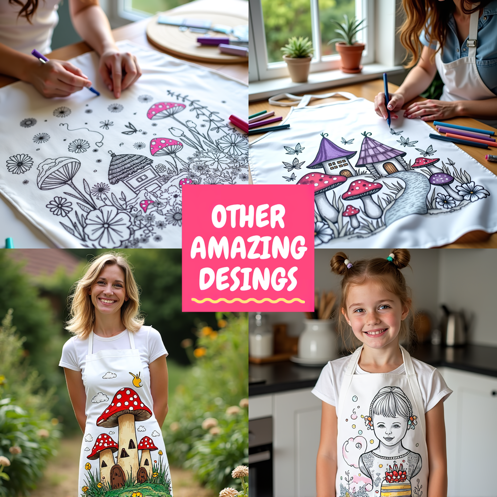 Apron Coloring Kit with 10 Fabric Markers - Mushroom House
