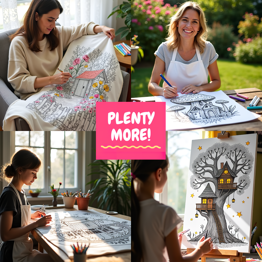 Blanket Coloring Kit with 10 Fabric Markers - Mushroom House