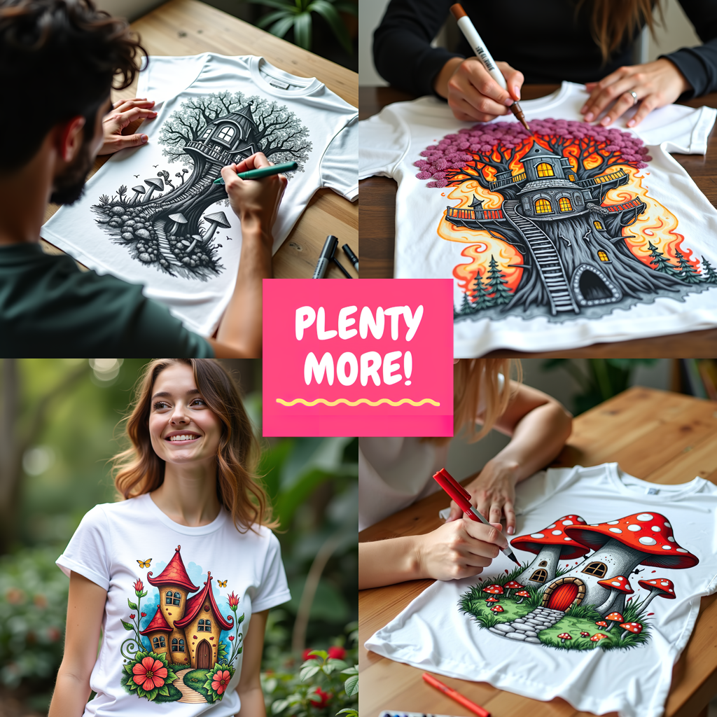 Unisex T-shirt Coloring Kit with 10 Fabric Markers - Mushroom House