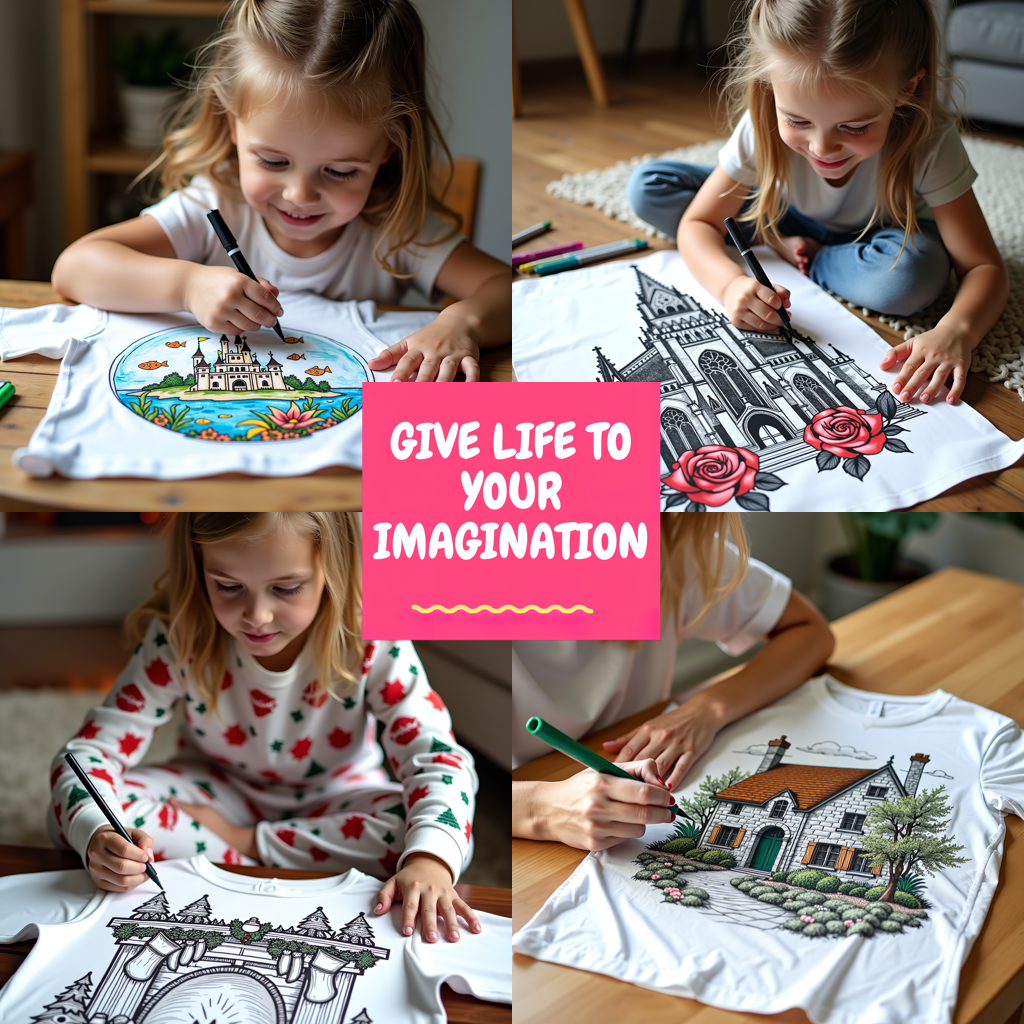 Kid's T-shirt Coloring Kit with 10 Fabric Markers - Mushroom House