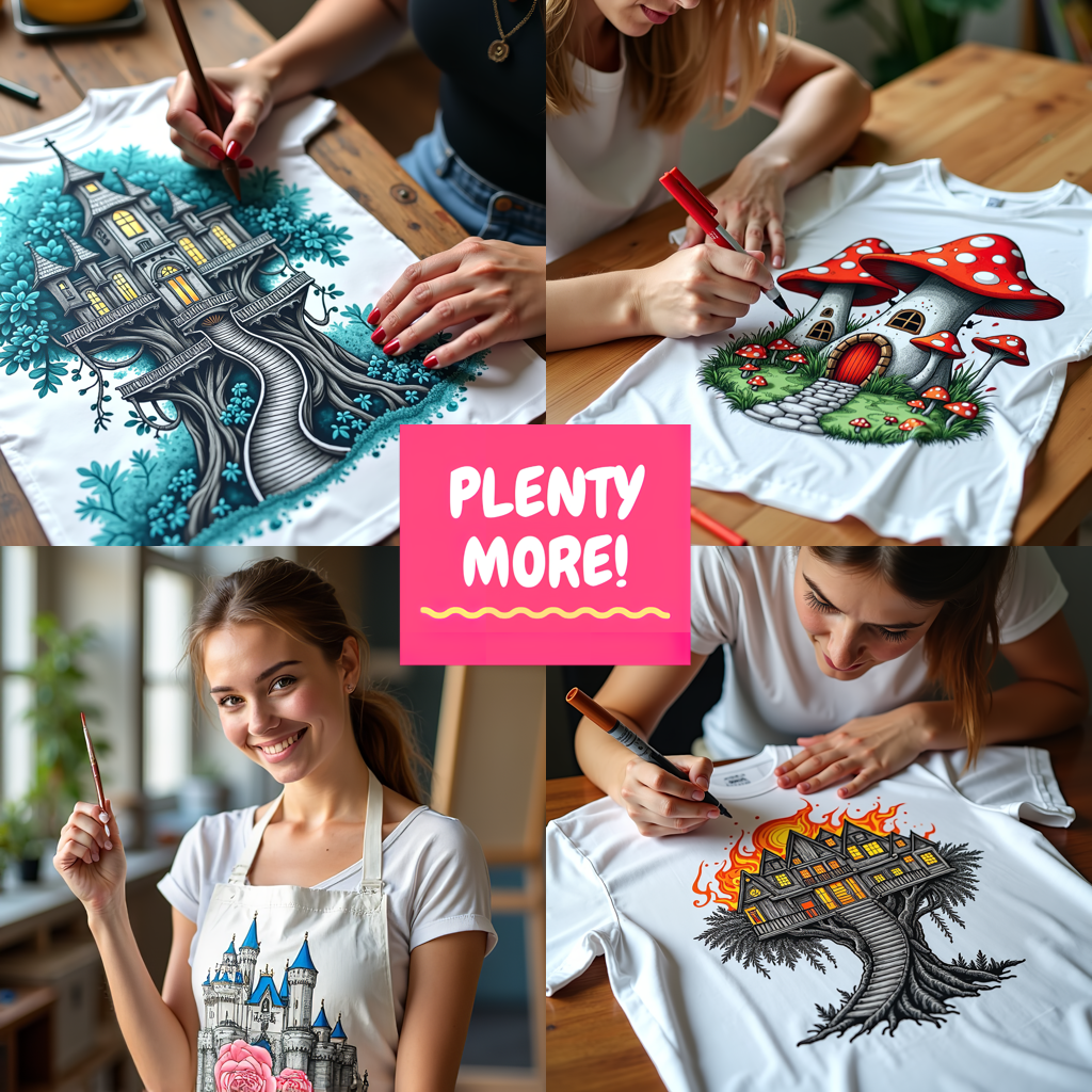 Women's T-shirt Coloring Kit with 10 Fabric Markers - Mushroom House