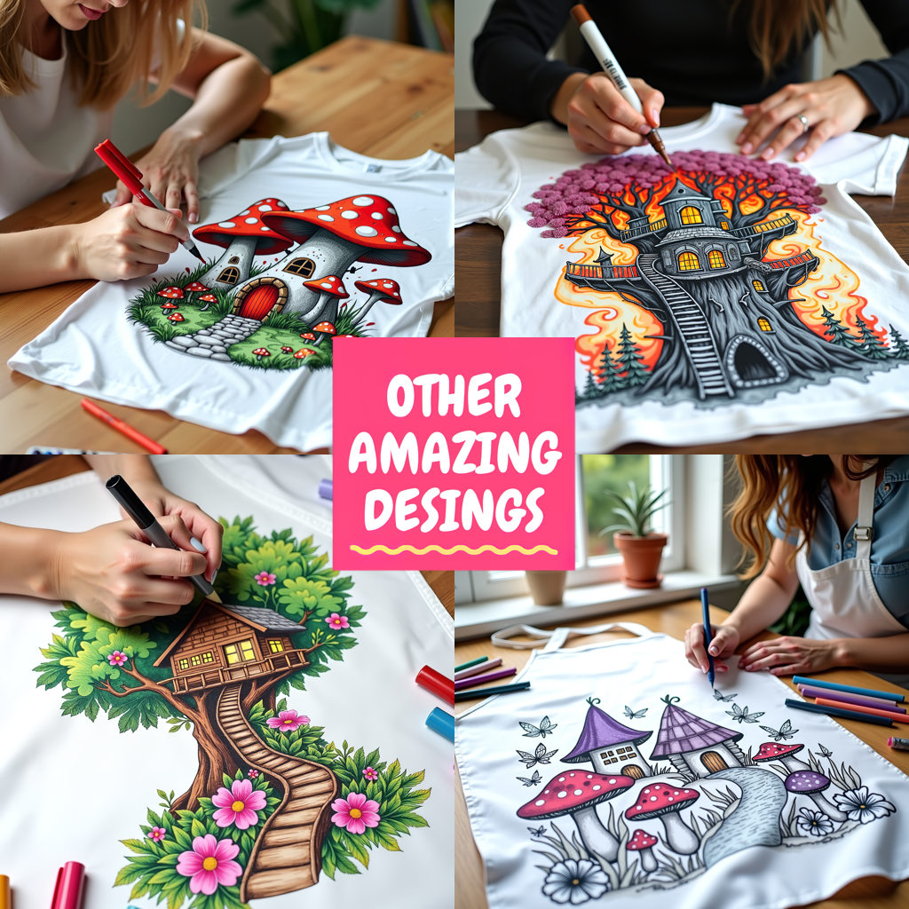 Women's T-shirt Coloring Kit with 10 Fabric Markers - Mushroom House