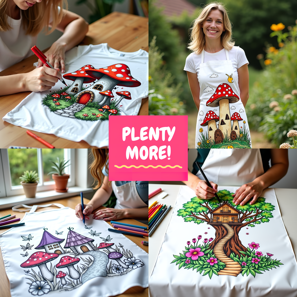 Women's T-shirt Coloring Kit with 10 Fabric Markers - Mushroom House