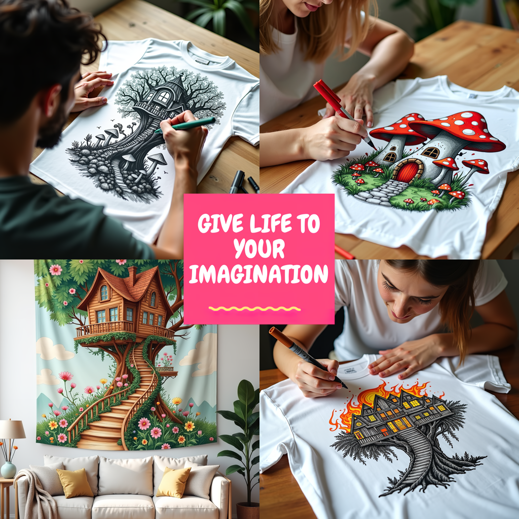 Adult Sweatshirt Coloring Kit with 10 Fabric Markers - Mushroom House