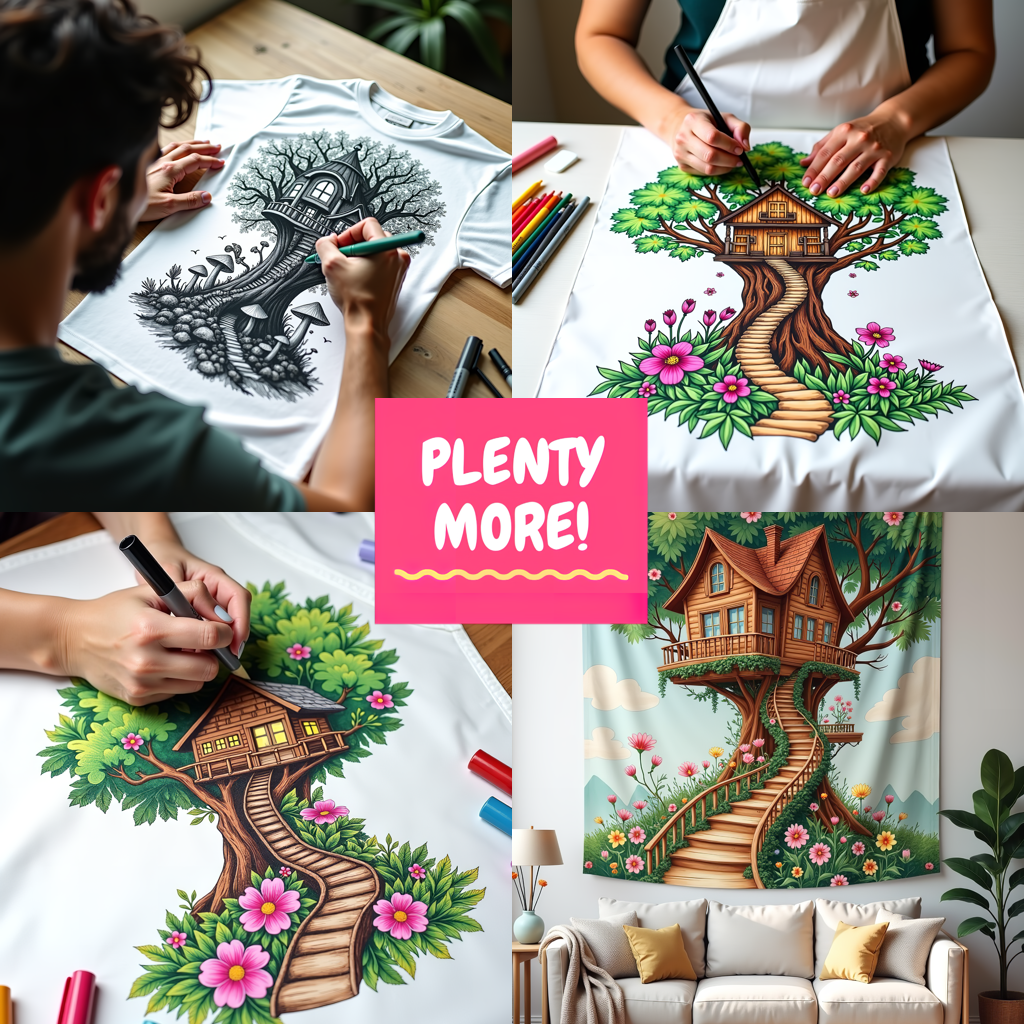 Adult Sweatshirt Coloring Kit with 10 Fabric Markers - Fairy Treehouse