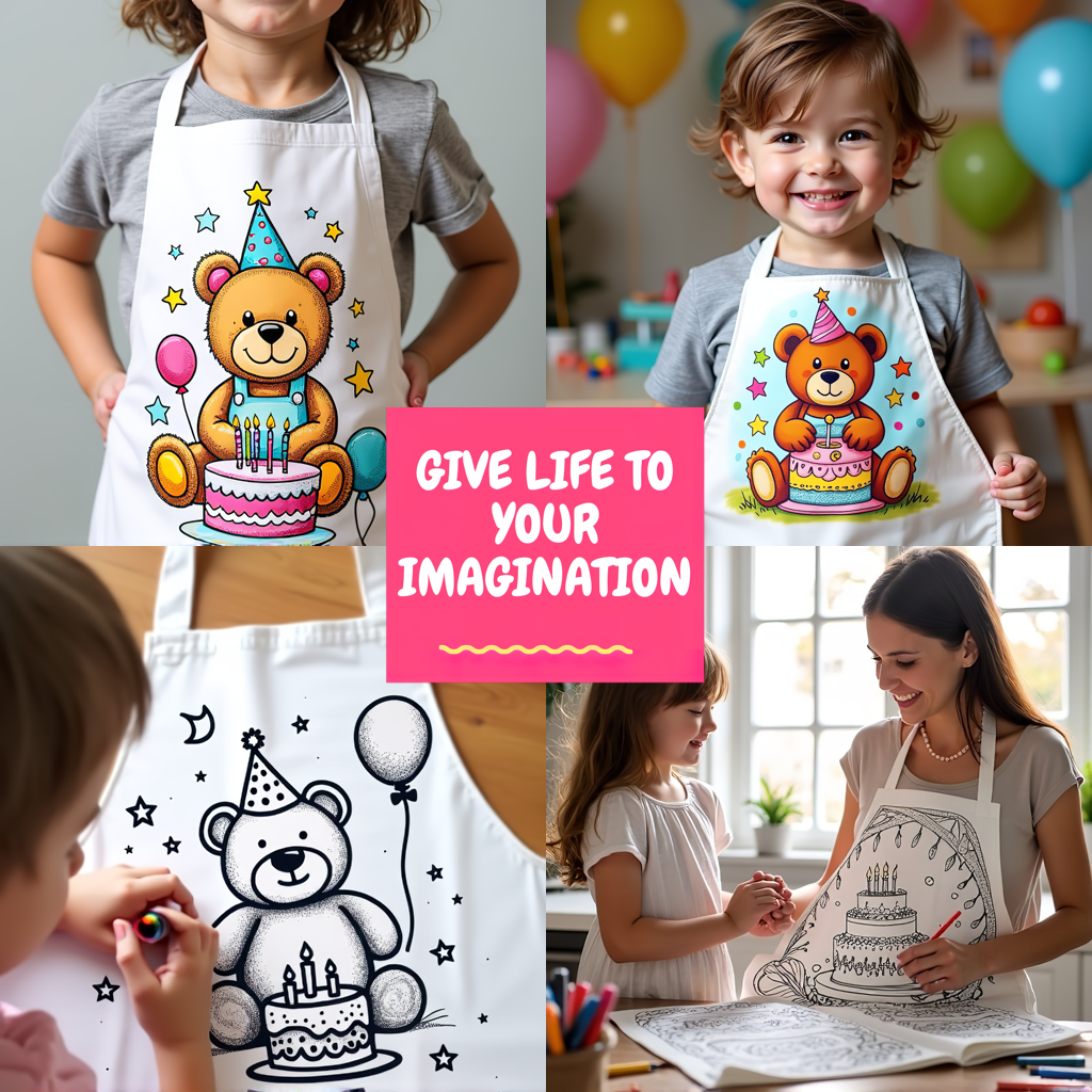 Apron Coloring Kit with 10 Fabric Markers - Birthday Cake